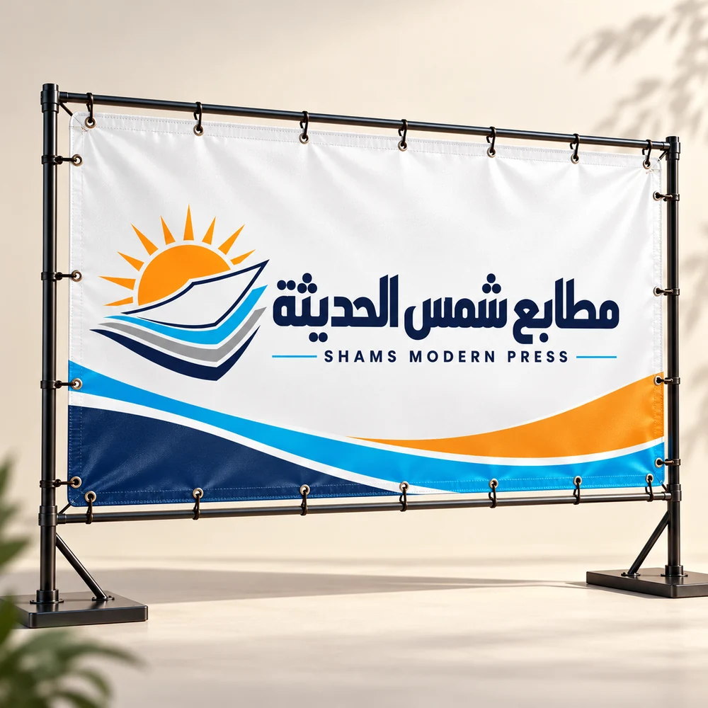 موك أب طباعة بنر بشعار مطابع شمس الحديثة
