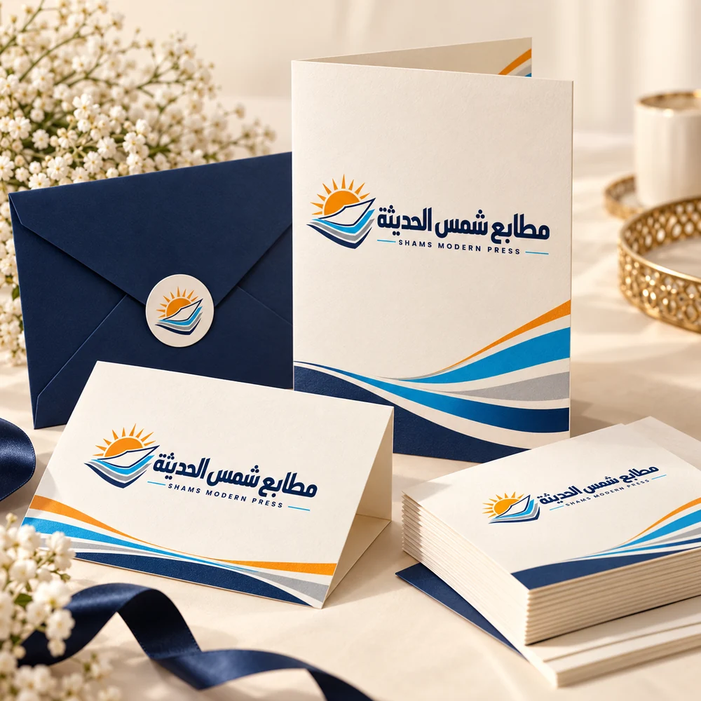 موك أب طباعة كروت بشعار مطابع شمس الحديثة
