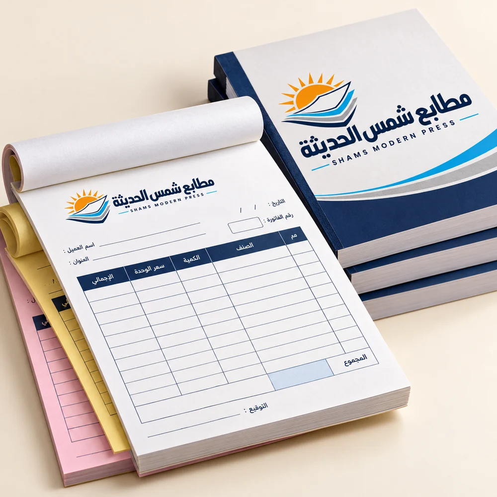 موك أب طباعة فواتير بشعار مطابع شمس الحديثة
