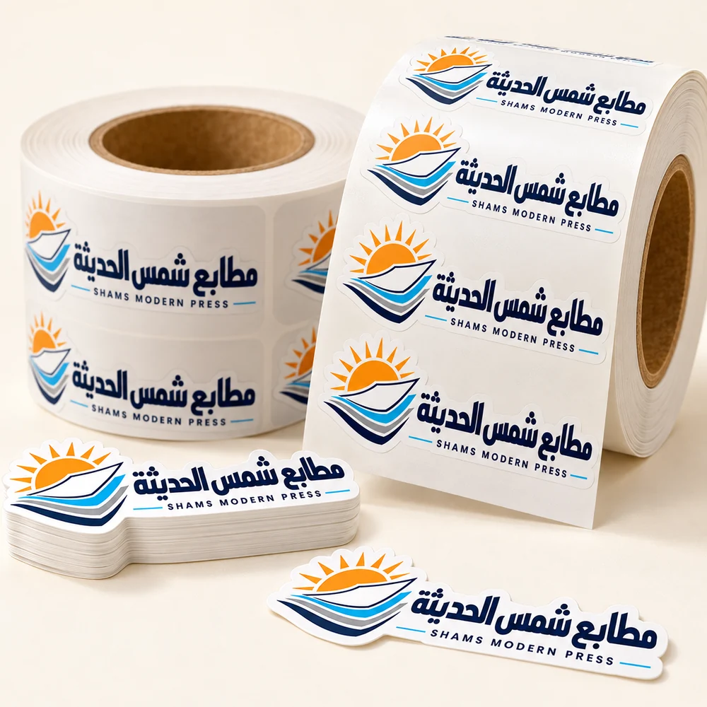 موك أب طباعة استيكرات بشعار مطابع شمس الحديثة